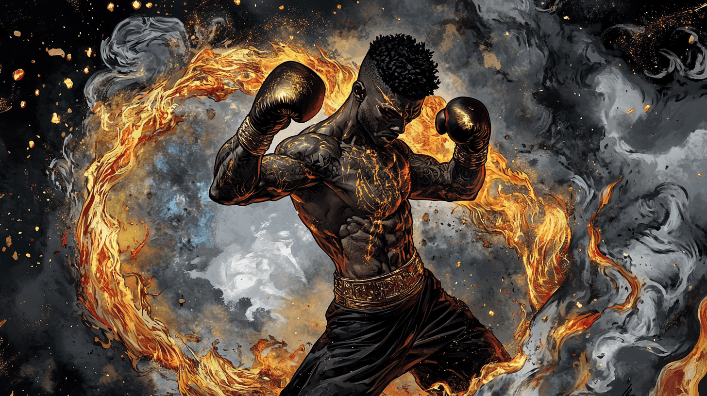 Powerful Boxer Throwing Punch With Fiery