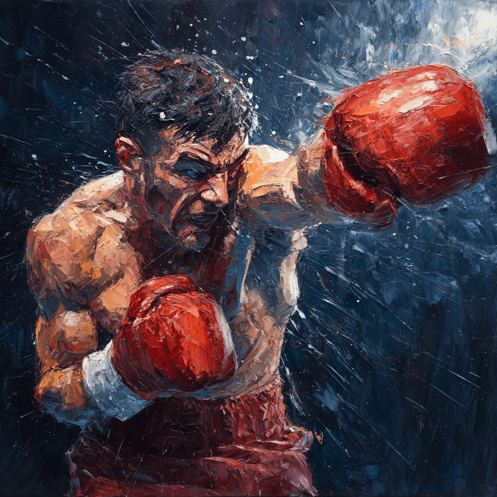 Dynamic Oil Painting Of Boxer Throwing