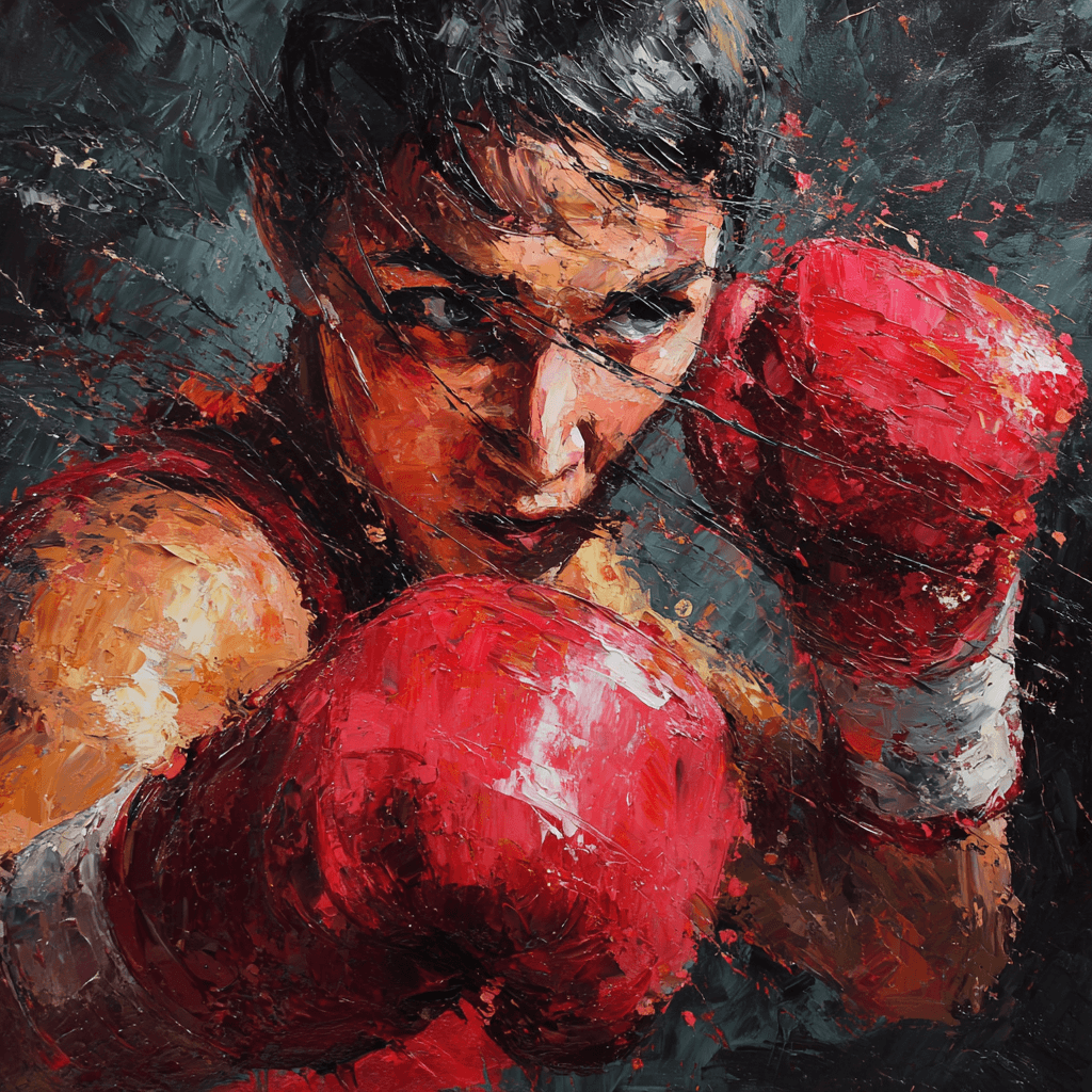 Dynamic Oil Painting Of Woman Boxer