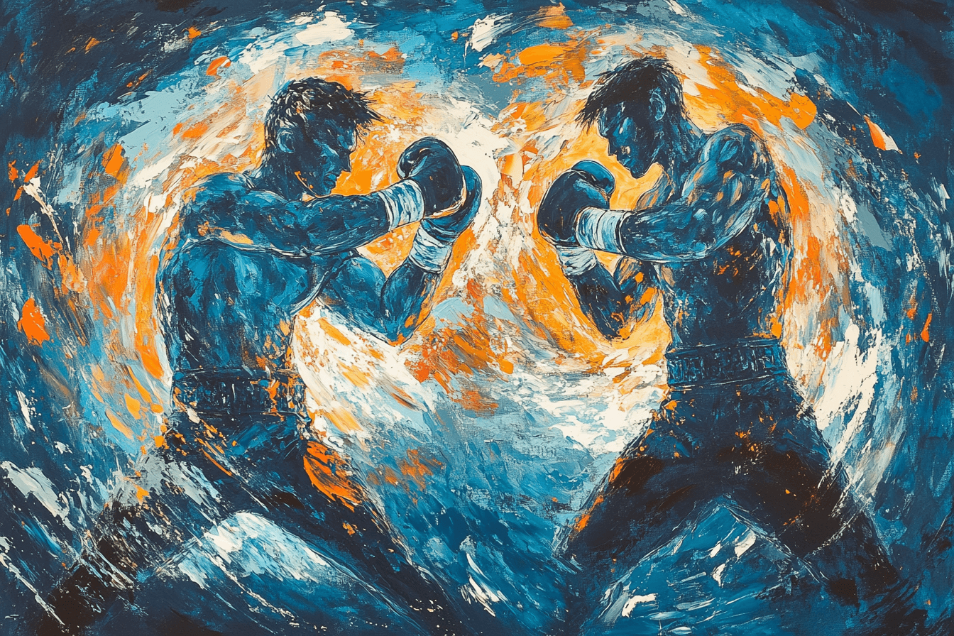 Dynamic Portrayal Of Two Silhouettes Clashing