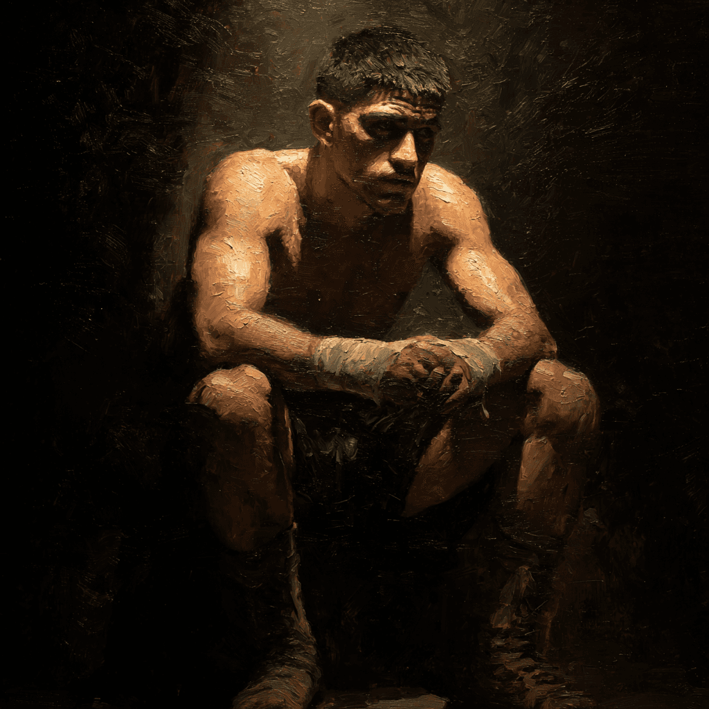 Male Boxer Sitting In Corner Between