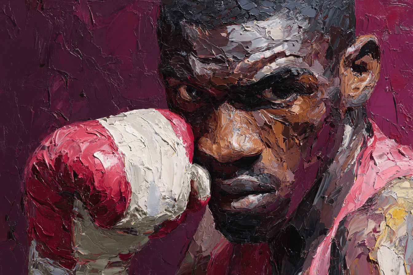 Oil Painting Capturing Boxers Intense Moment