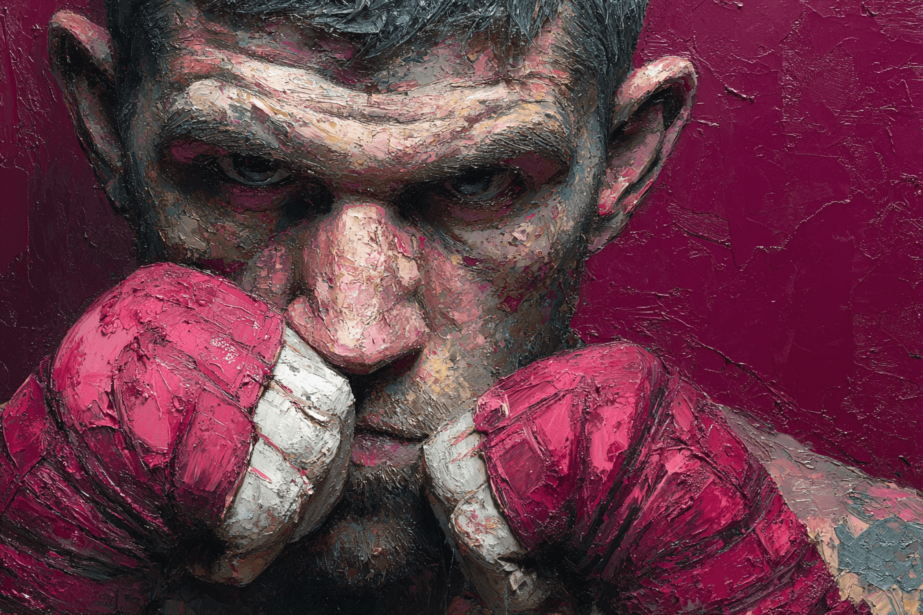 Oil Painting Capturing Boxers Intense Moment